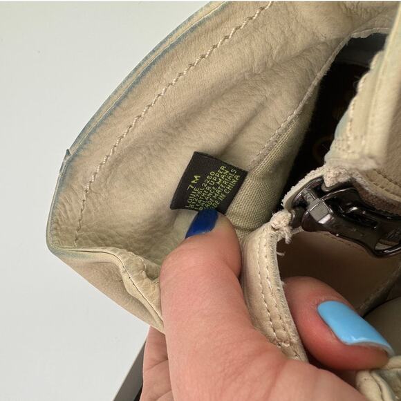 SAM EDELMAN Louie Beige Suede Side Zip Western Fringe Stacked Heel Boot Size 7 - Picture 6 of 6